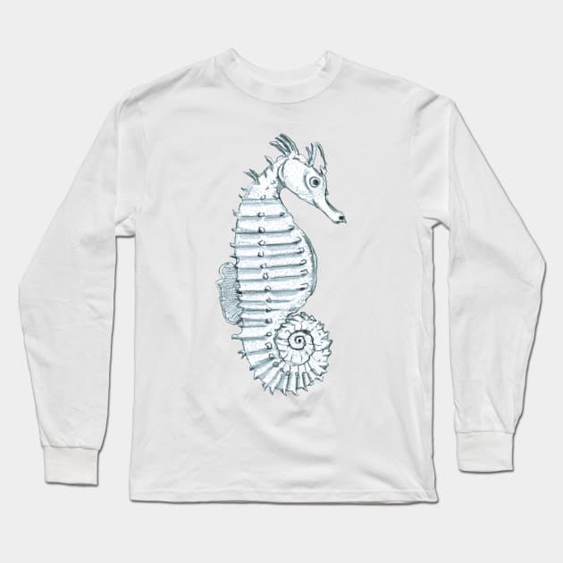 Pencil Sketch of a Seahorse on Pink Long Sleeve T-Shirt by WaterGardens